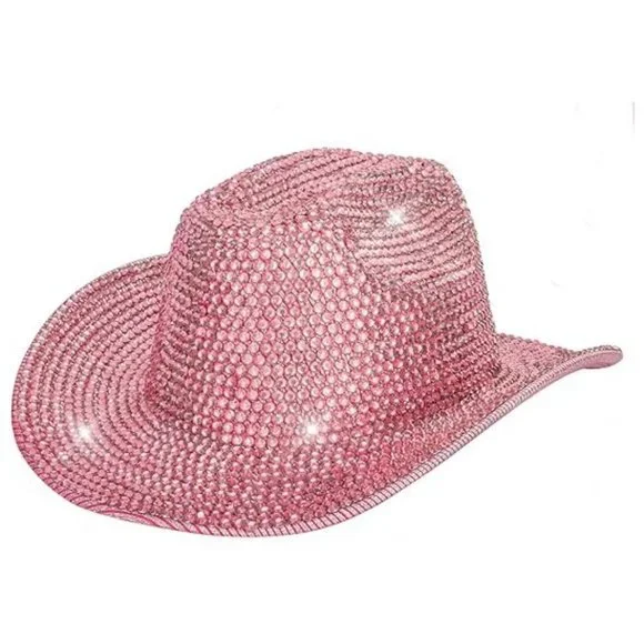NWT Sparkling Bling Rhinestone Barbie Pink Cowboy Hat Halloween Costume … - Picture 4 of 8